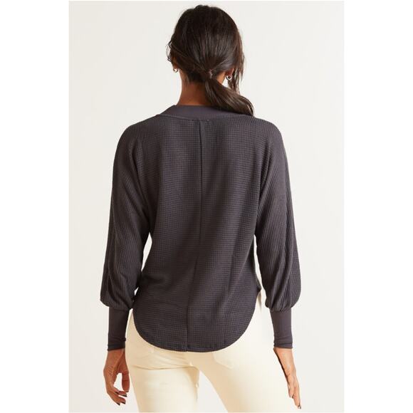 Evereve Delia Waffle Knit Surplice Top Womens Small Gray Athleisure Pullover - Picture 6 of 11